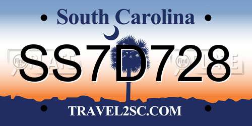 SS7D728 South Carolina License Plate