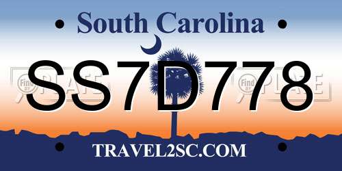 SS7D778 South Carolina License Plate