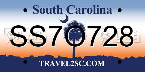 SS7O728 South Carolina License Plate