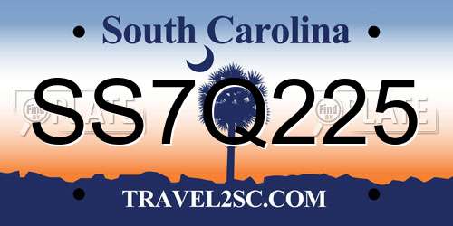 SS7Q225 South Carolina License Plate