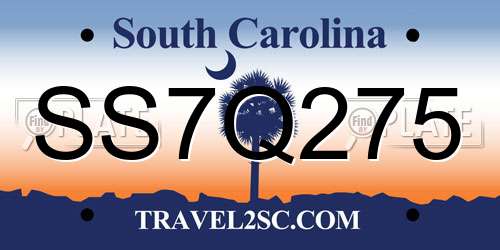 SS7Q275 South Carolina License Plate