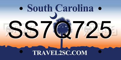 SS7Q725 South Carolina License Plate