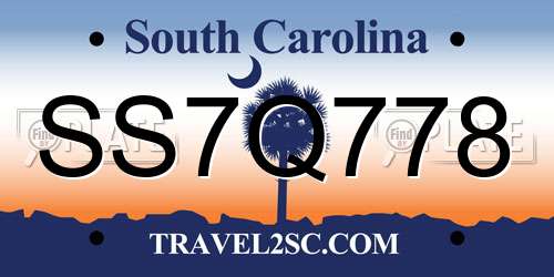 SS7Q778 South Carolina License Plate
