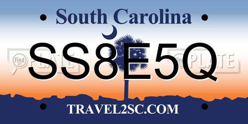 SS8E5Q South Carolina License Plate
