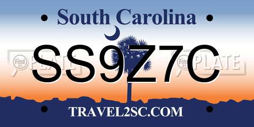 SS9Z7C South Carolina License Plate