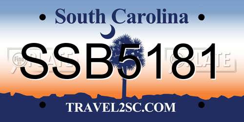 SSB5181 South Carolina License Plate