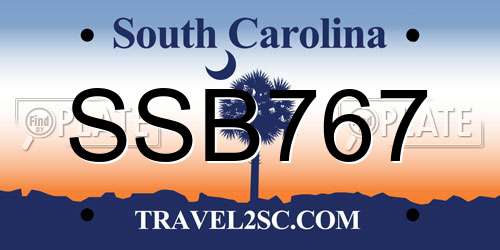 SSB767 South Carolina License Plate