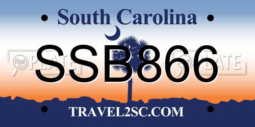 SSB866 South Carolina License Plate