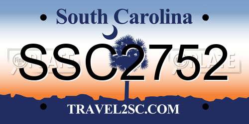 SSC2752 South Carolina License Plate