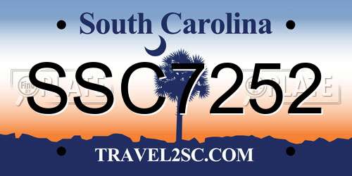 SSC7252 South Carolina License Plate