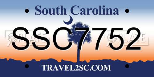 SSC7752 South Carolina License Plate
