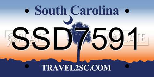 SSD7591 South Carolina License Plate
