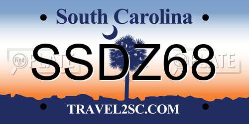 SSDZ68 South Carolina License Plate