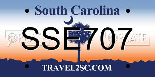 SSE707 South Carolina License Plate