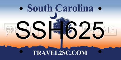 SSH625 South Carolina License Plate