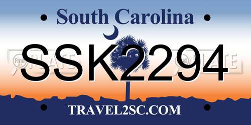SSK2294 South Carolina License Plate
