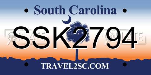 SSK2794 South Carolina License Plate