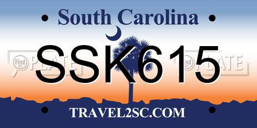 SSK615 South Carolina License Plate