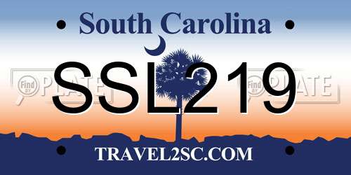 SSL219 South Carolina License Plate