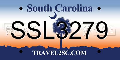 SSL3279 South Carolina License Plate