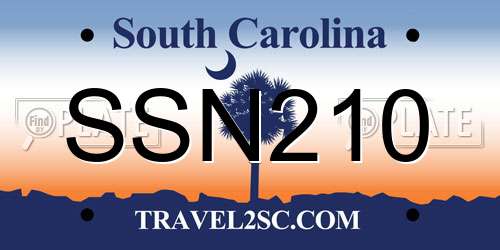 SSN210 South Carolina License Plate