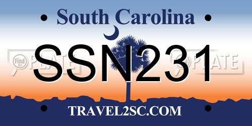 SSN231 South Carolina License Plate