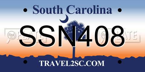 SSN408 South Carolina License Plate