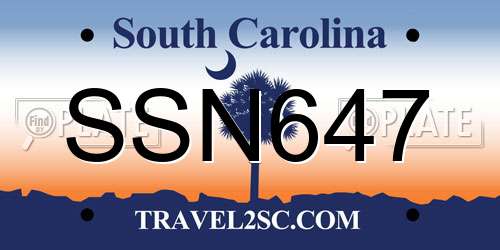 SSN647 South Carolina License Plate