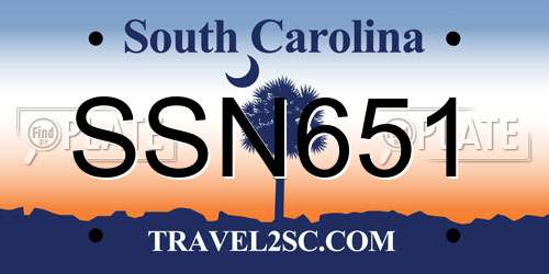 SSN651 South Carolina License Plate