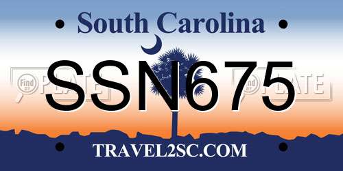 SSN675 South Carolina License Plate