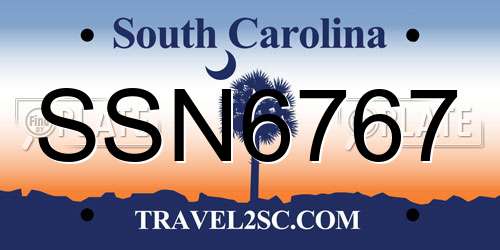SSN6767 South Carolina License Plate