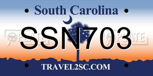 SSN703 South Carolina License Plate