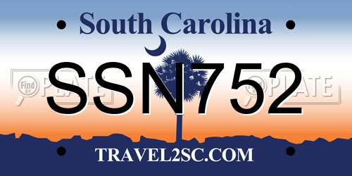 SSN752 South Carolina License Plate