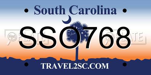 SSO768 South Carolina License Plate