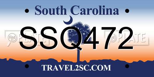 SSQ472 South Carolina License Plate
