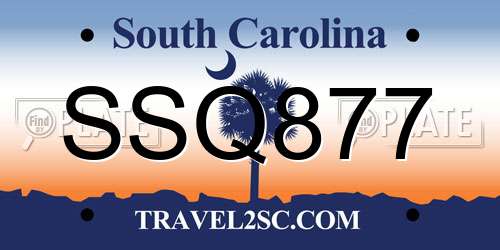 SSQ877 South Carolina License Plate