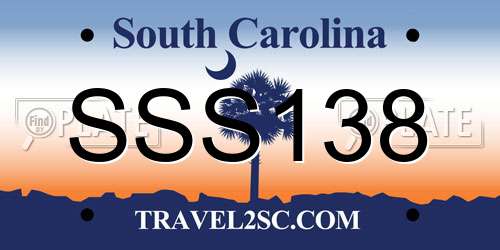 SSS138 South Carolina License Plate