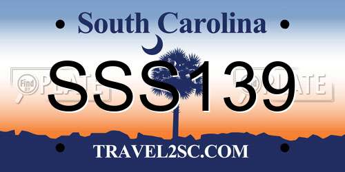 SSS139 South Carolina License Plate