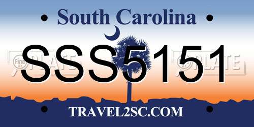 SSS5151 South Carolina License Plate