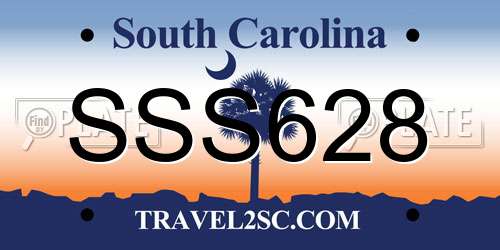 SSS628 South Carolina License Plate