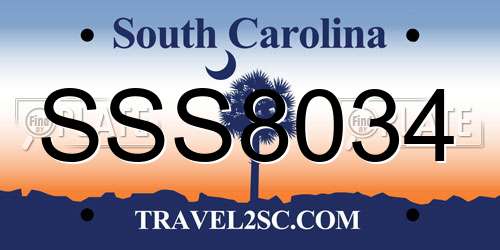 SSS8034 South Carolina License Plate