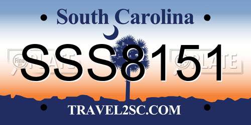 SSS8151 South Carolina License Plate