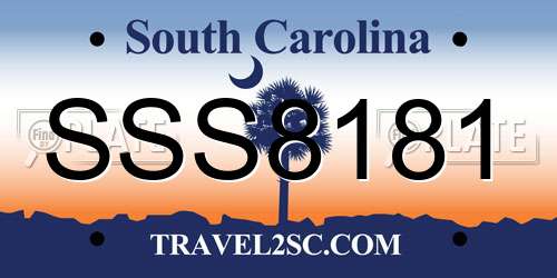 SSS8181 South Carolina License Plate