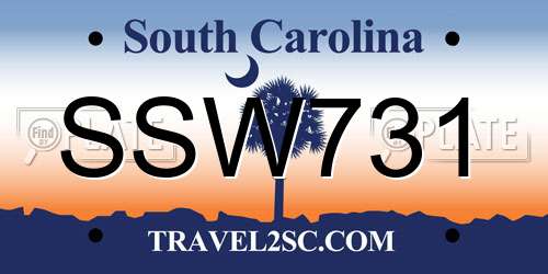 SSW731 South Carolina License Plate