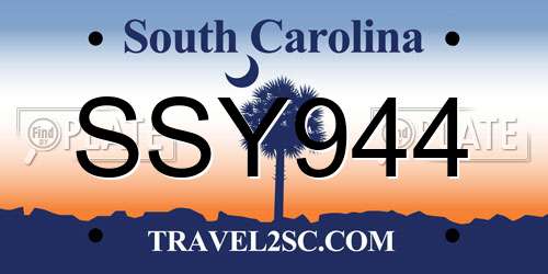 SSY944 South Carolina License Plate