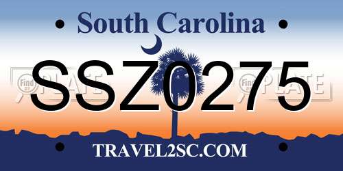 SSZ0275 South Carolina License Plate