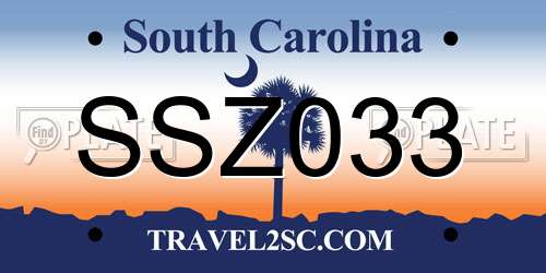 SSZ033 South Carolina License Plate