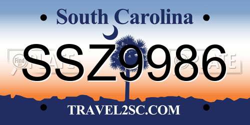 SSZ9986 South Carolina License Plate