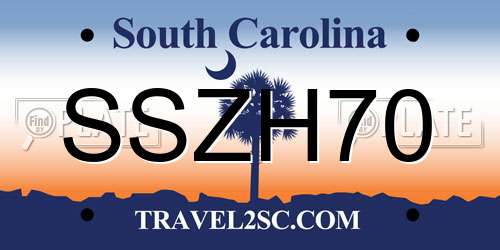 SSZH70 South Carolina License Plate