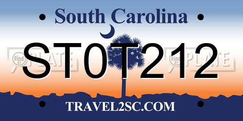 ST0T212 South Carolina License Plate